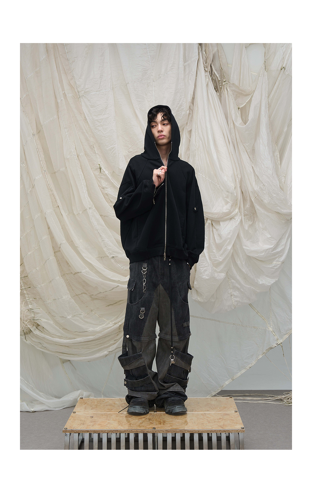 Three-Zipper Detachable Panels Multi-Way Zip Hoodie
