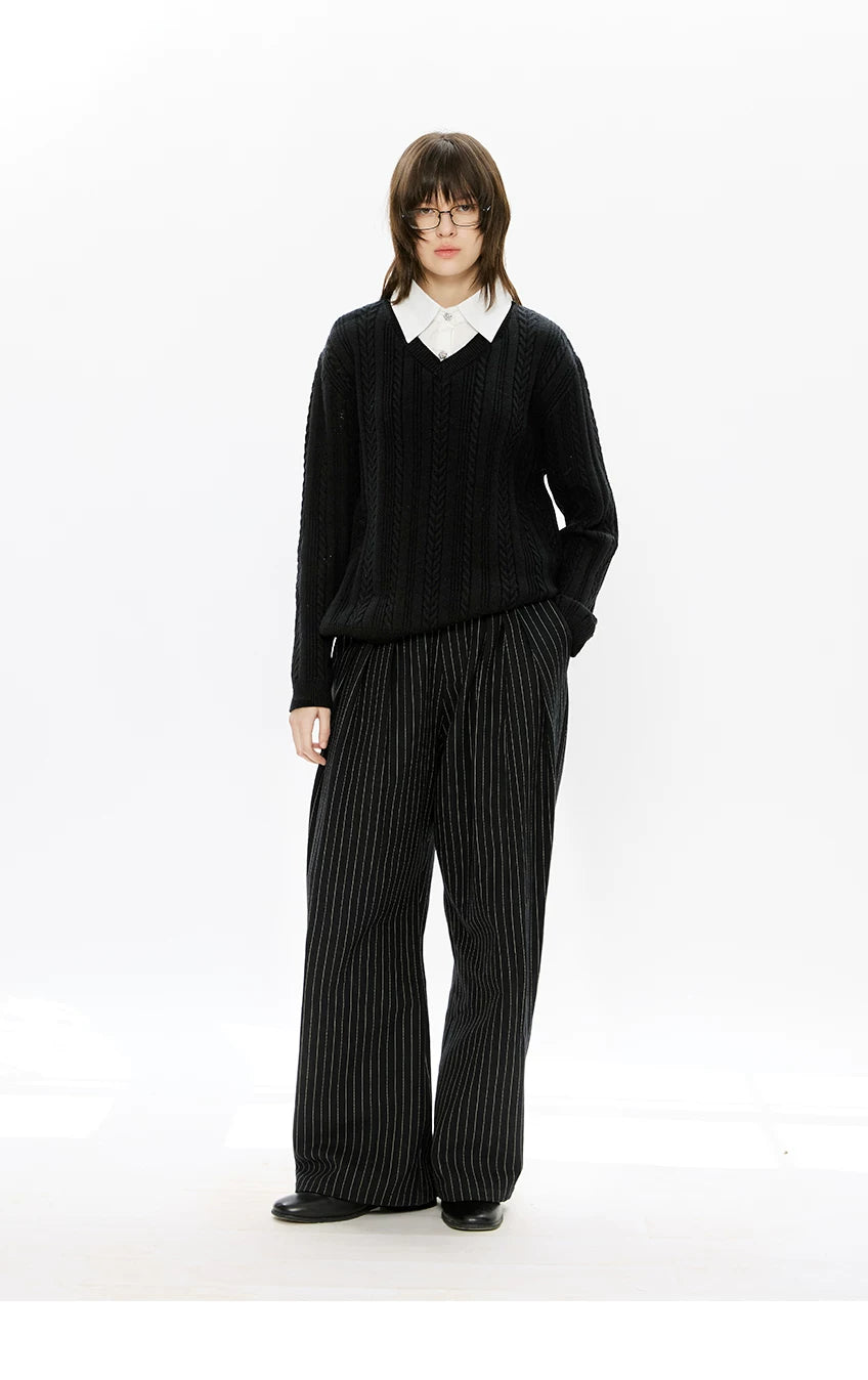 Men's Mock Shirt Collar Cable Sweater