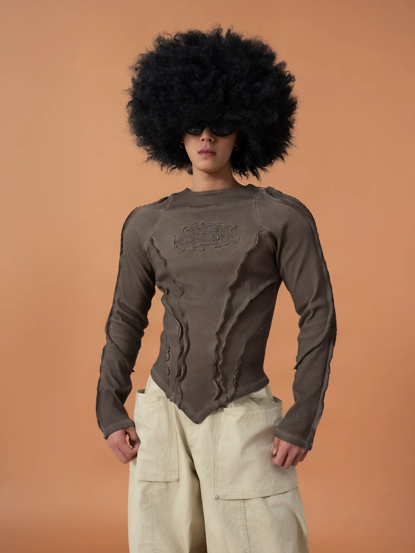 Men's Slim Striped Distressed Long-Sleeve Tee