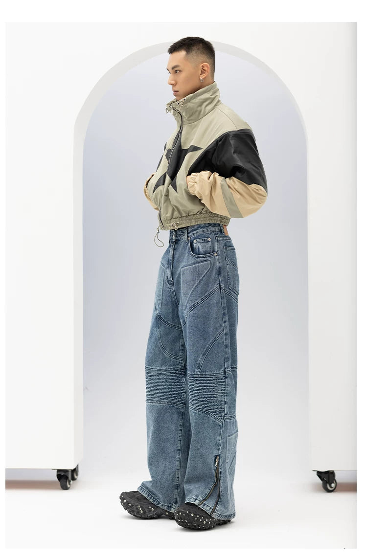 Men's Blue Black Loose Flared Jeans
