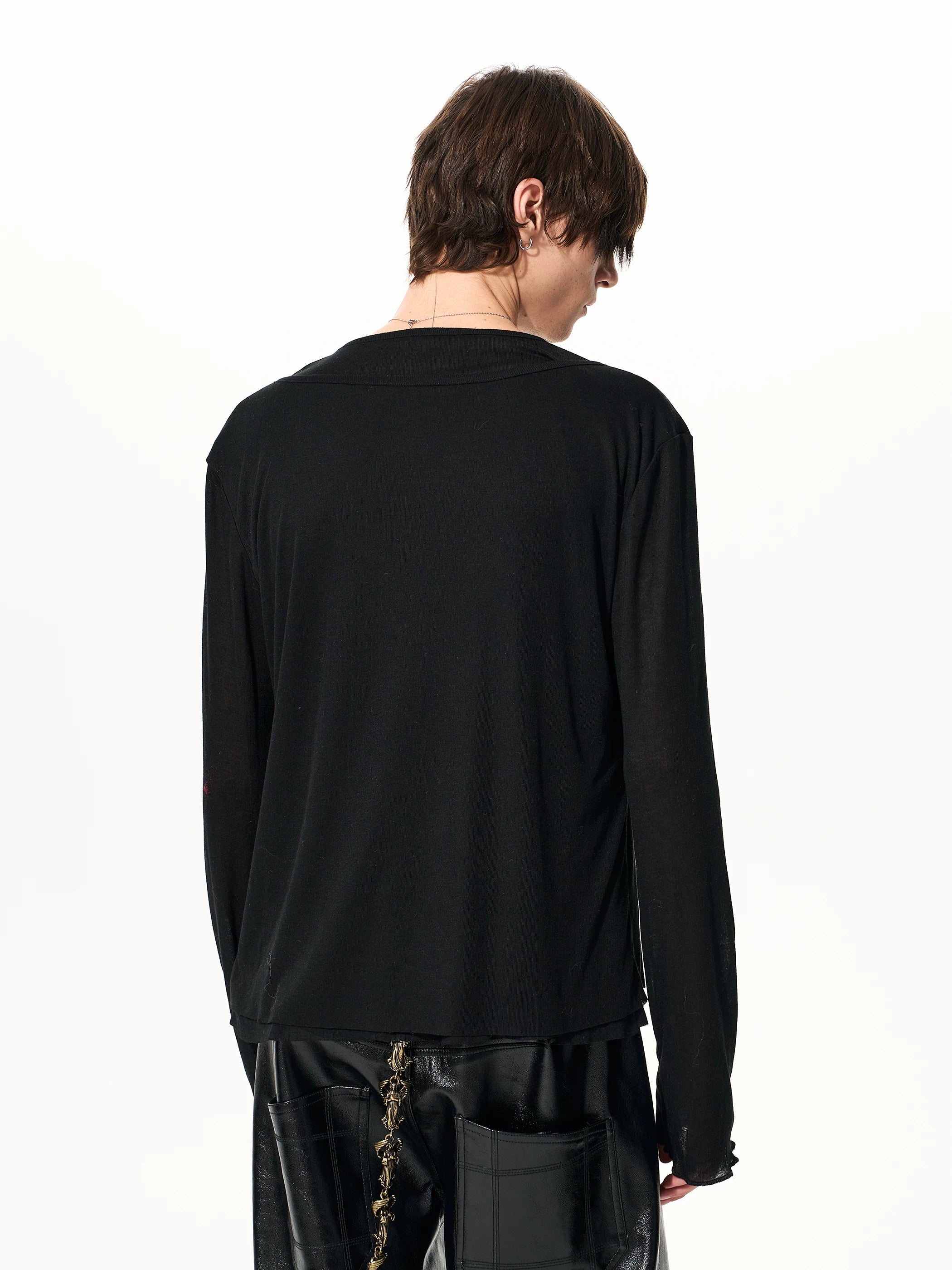 Men's Black Print Twofer Long-Sleeve Tee