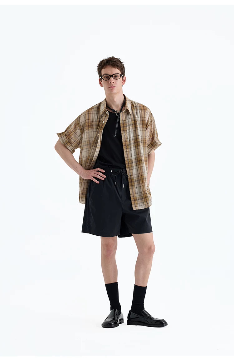 Loose Plaid Cotton Short Sleeve Shirt