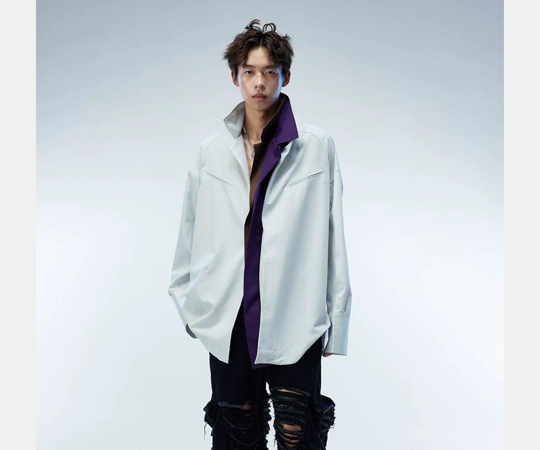 Couple's Loose Color-block Three-layer Collar Coat