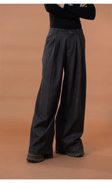Men's Loose Gray Pleated Denim Pants