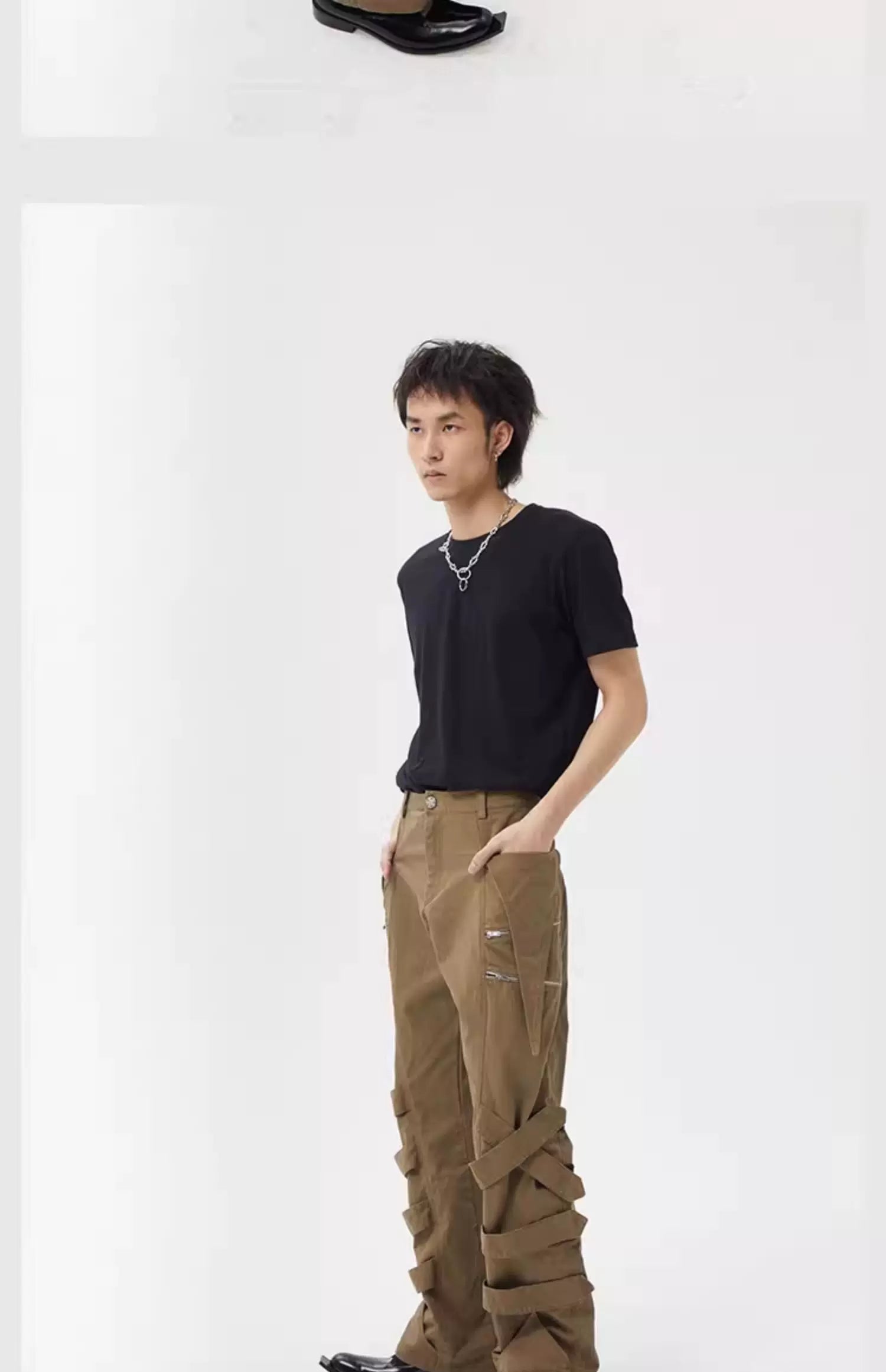 Vintage Brown Tie-Waist Wide-Leg Cargo Pants