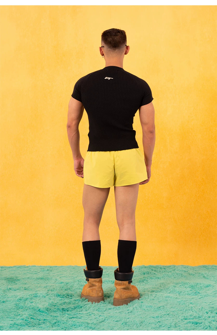 Men's Black Striped Knit Raglan Tee
