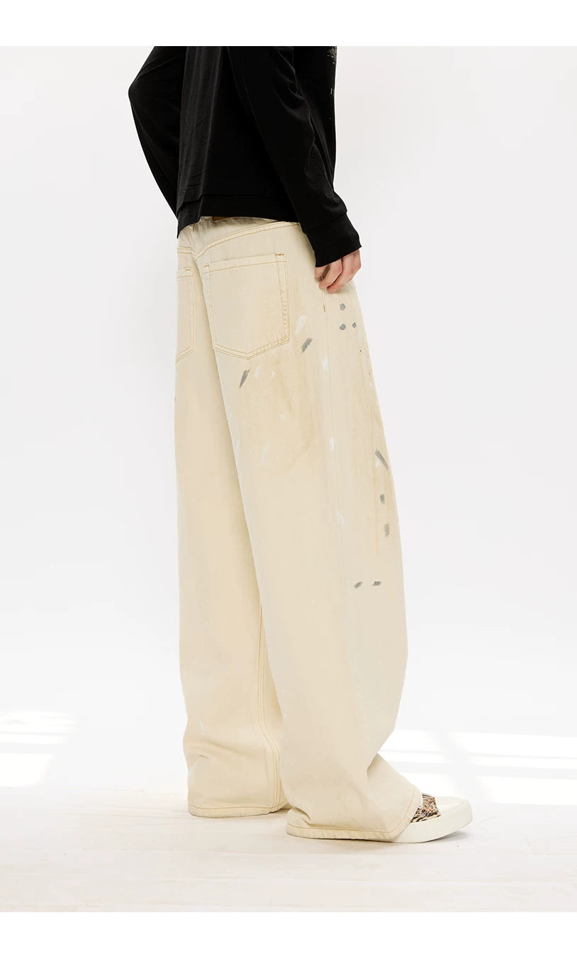 Men's Distressed Splashed Ink Straight Jeans