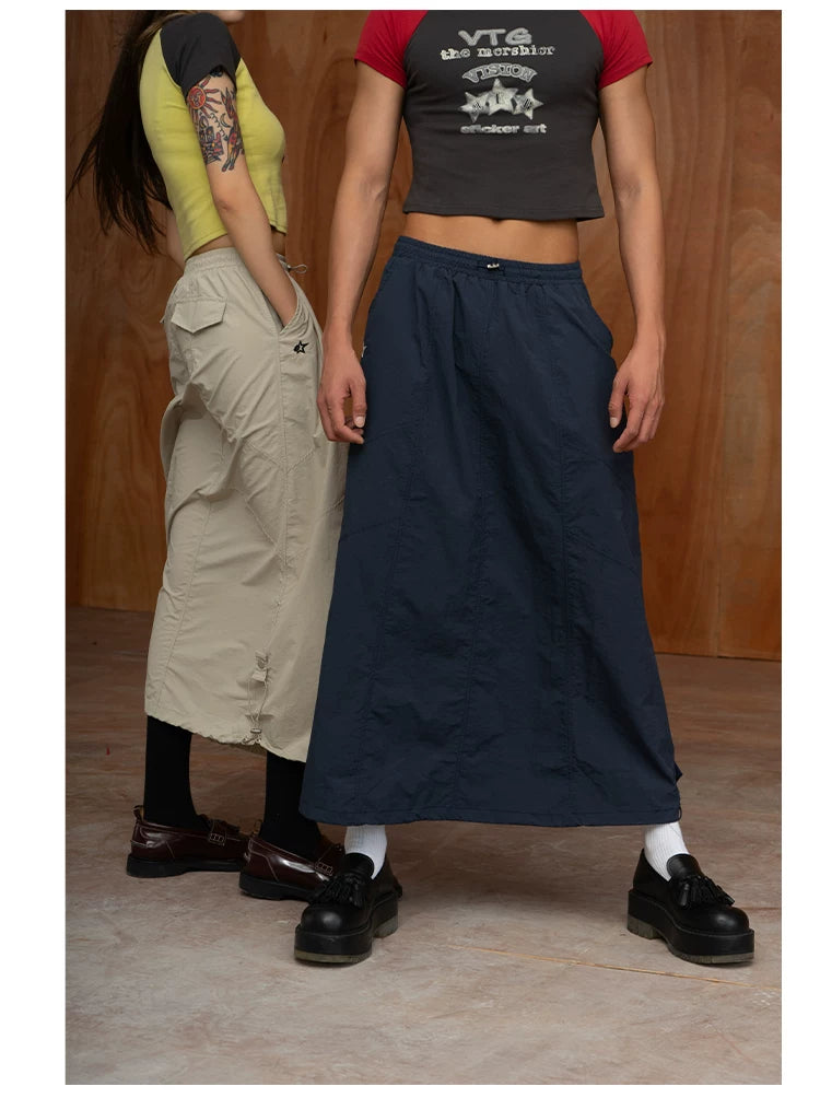 Unisex Elastic Waist Drawstring A-line Skirts
