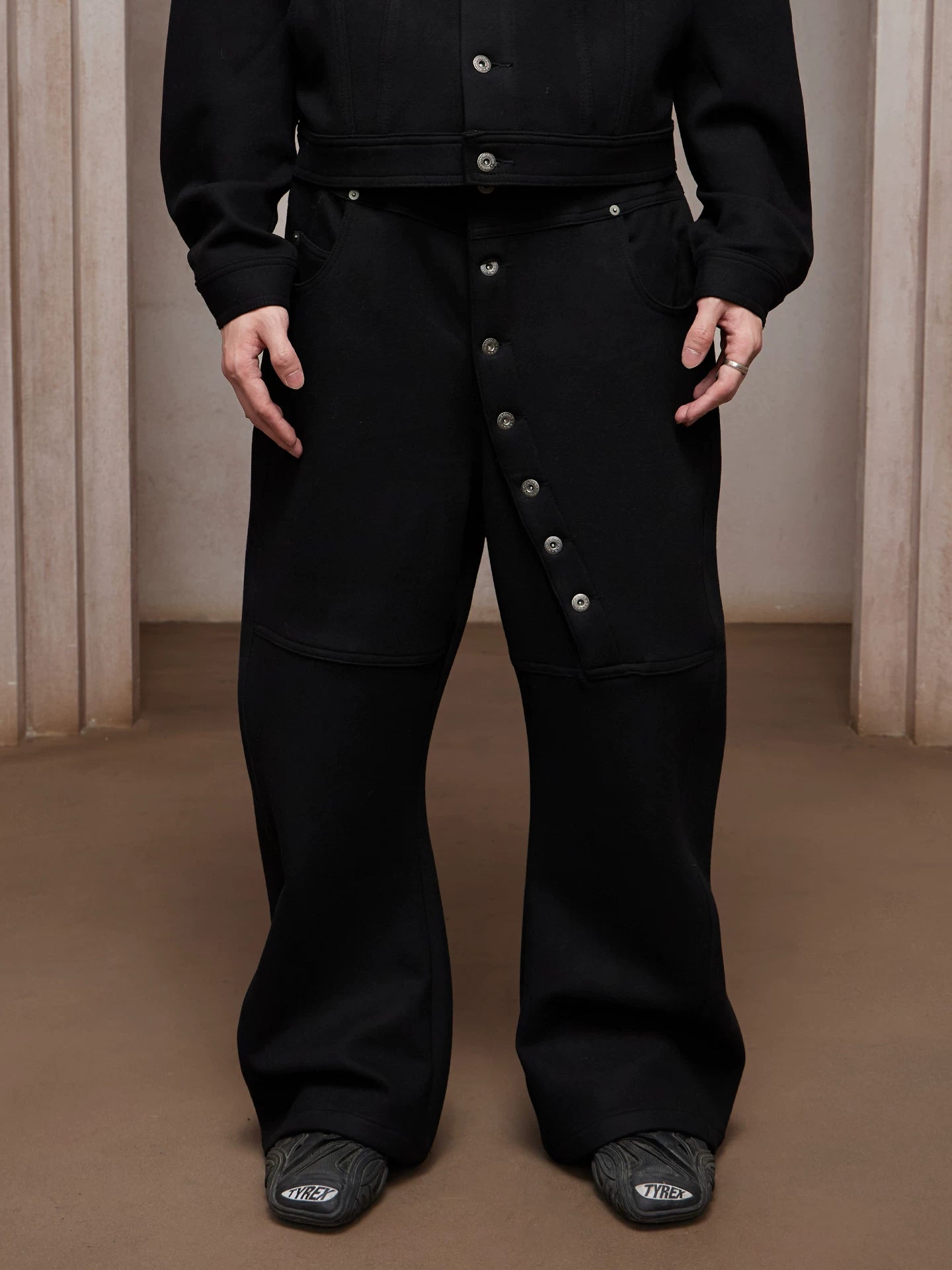 Vintage Baggy Curved Button Wool Sweatpants