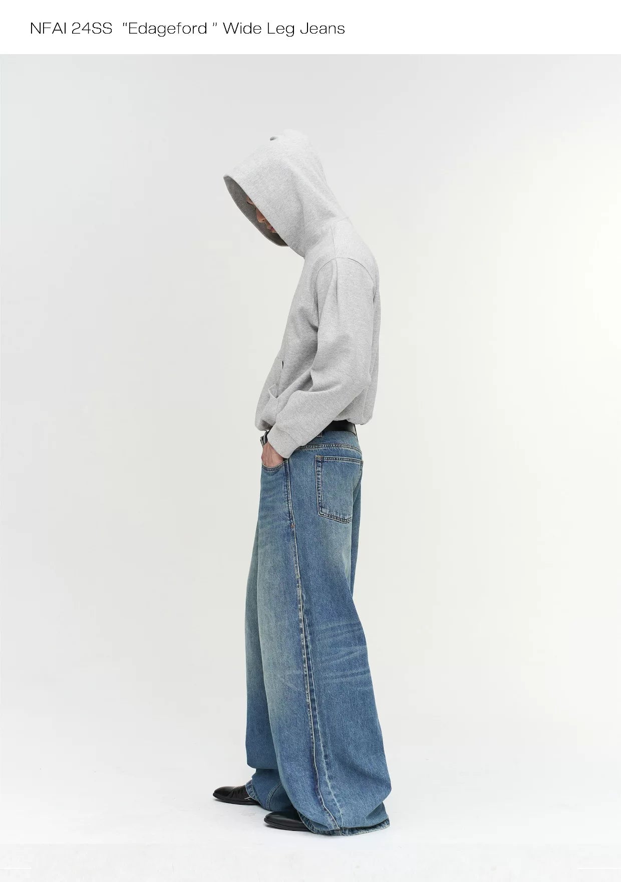 Wide Leg Cuffed Washed Jeans