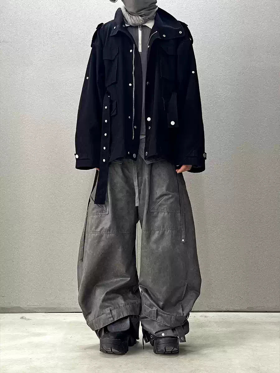Coated Reverse Waist Cargo Pants