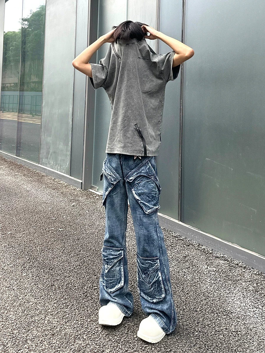 Cleanfit Green Washed Multi-pocket Straight Jeans
