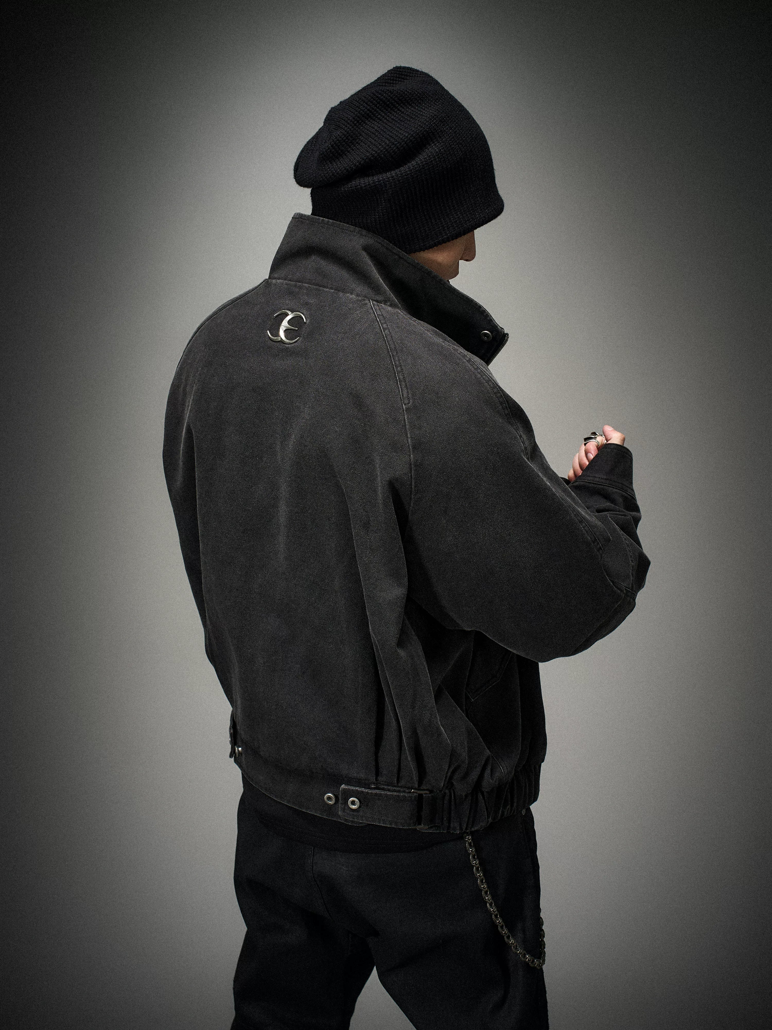 Loose Stand Collar Washed Canvas Coat