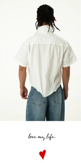 Unisex Loose White Cropped Short-sleeve Shirts