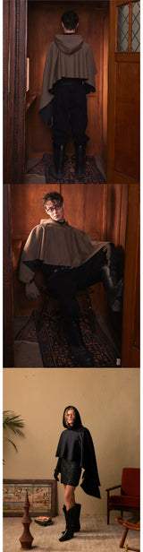 Dark Bat-Sleeve Hooded Cloak Coat