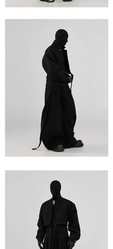 Black Pleated Curved Wide Leg Pants