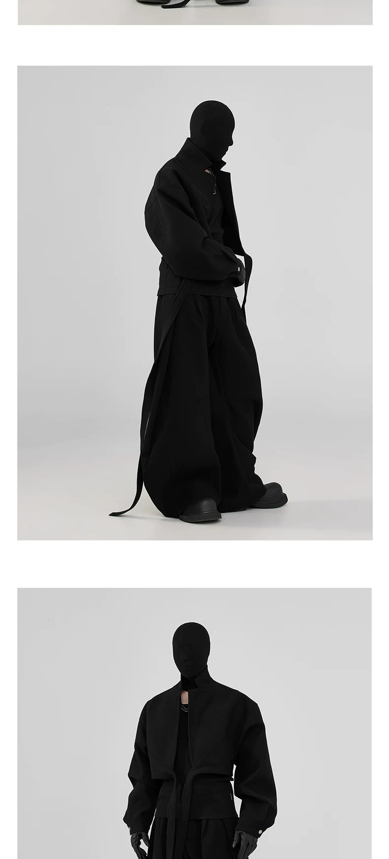 Black Pleated Curved Wide Leg Pants
