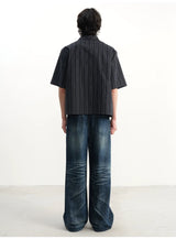 Short-Sleeve Striped Cotton Linen Shirt