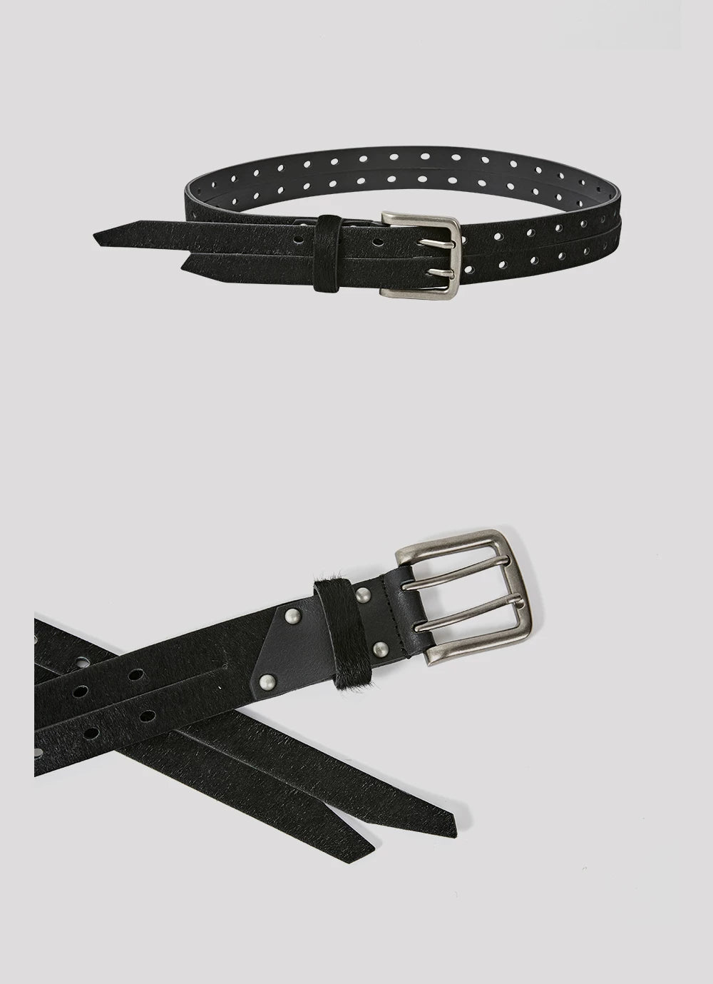 Horsehair Double-breasted Asymmetric Top-grain Leather Belt