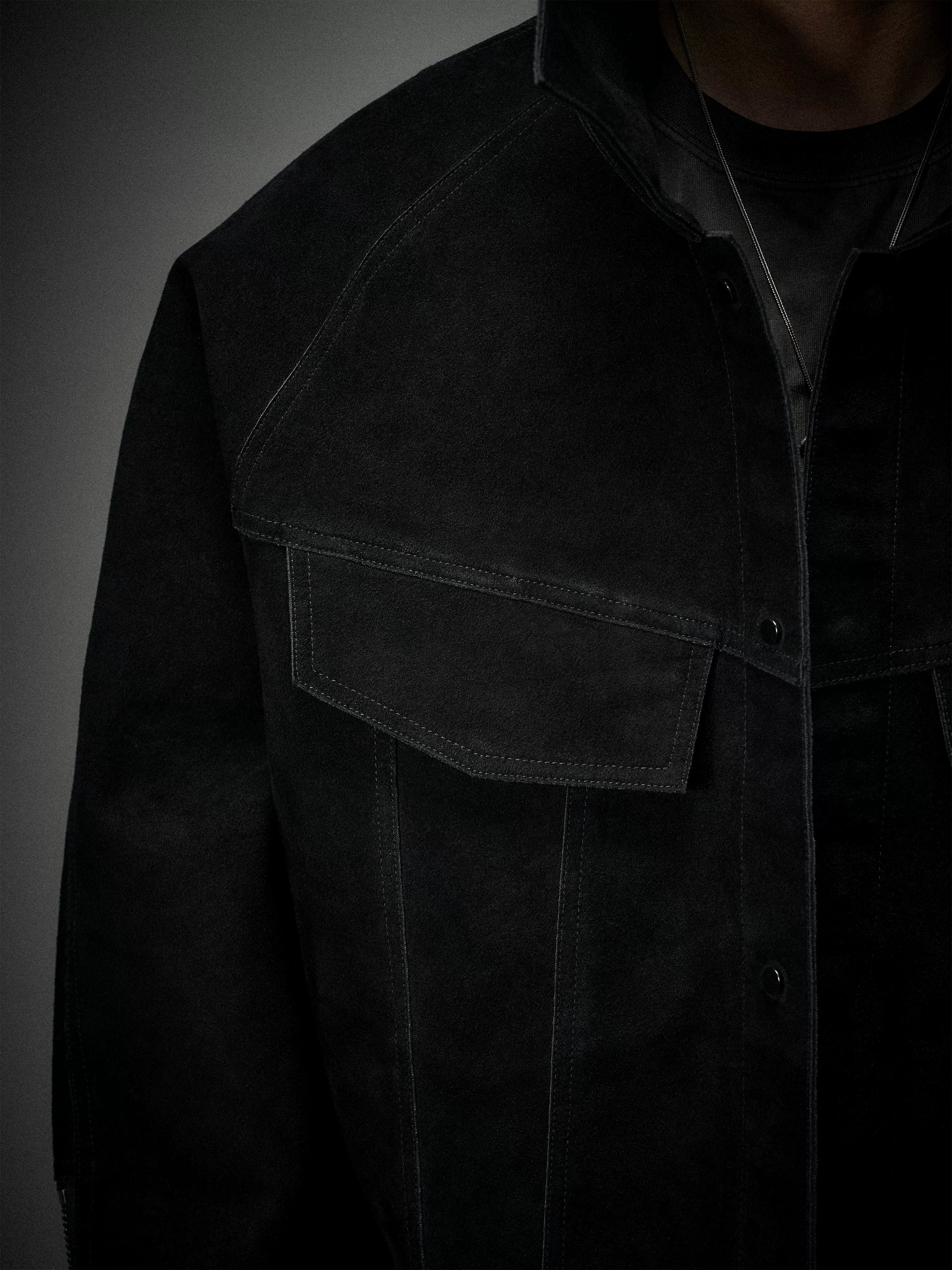 Oversized Raglan Suede Ribbon Jacket