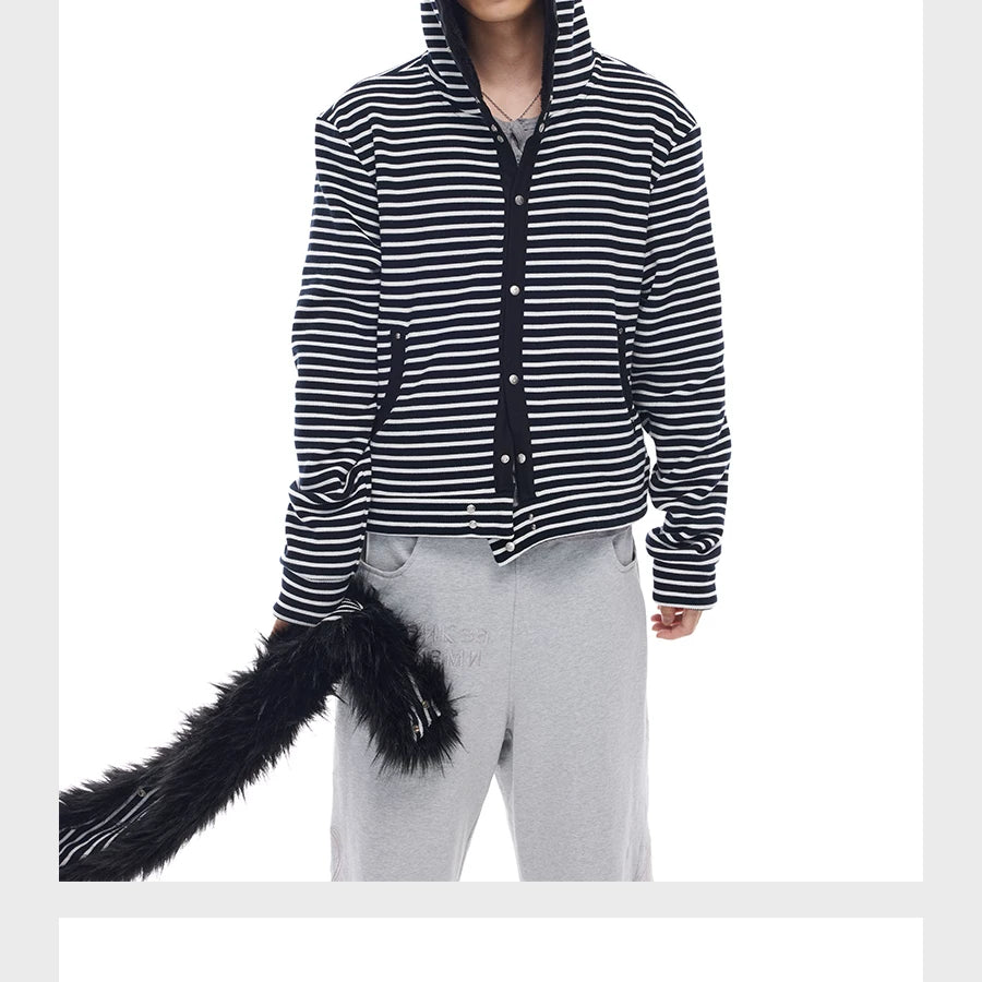 Men's Striped Fur Collar Hoodie