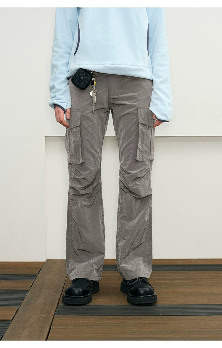 Reflective Liquid Nylon Cargo Parachute Pants
