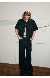 Deconstructed Short-Sleeve Denim Shirt
