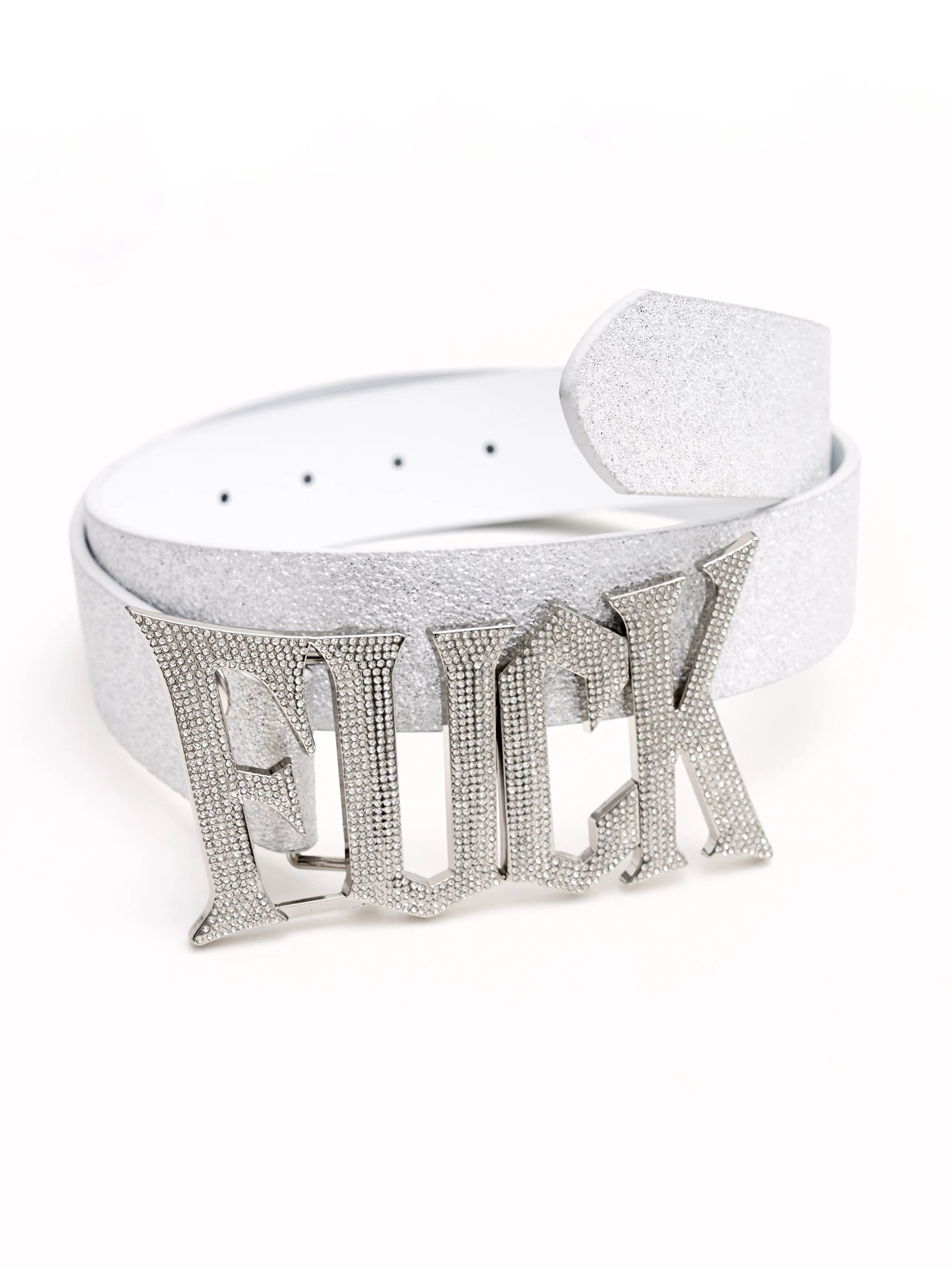 Diamond Encrusted Silver Leather Belt