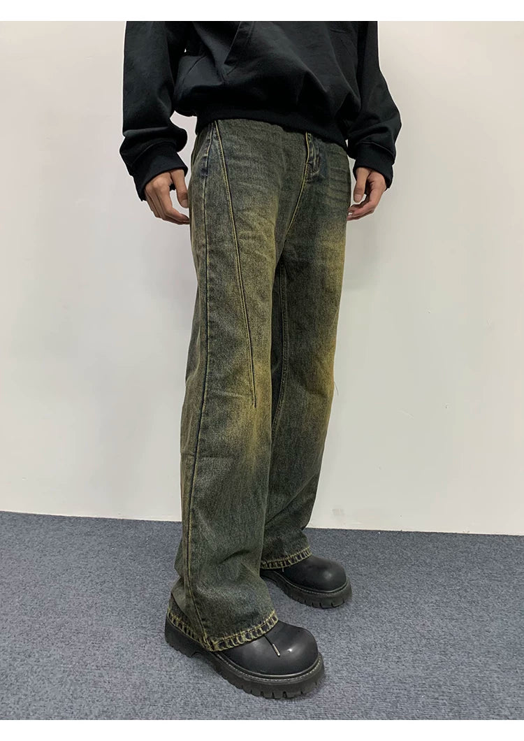 Cleanfit Washed Yellow Slim Flared Jeans