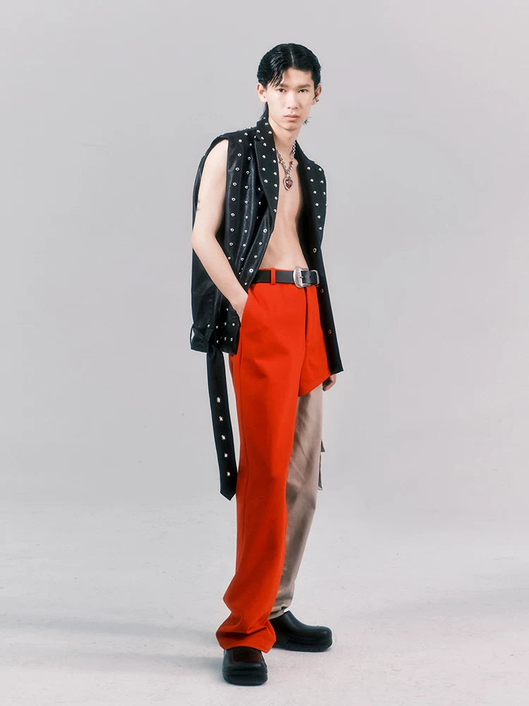Punk Studded Wide-Shouldered Leather Vest
