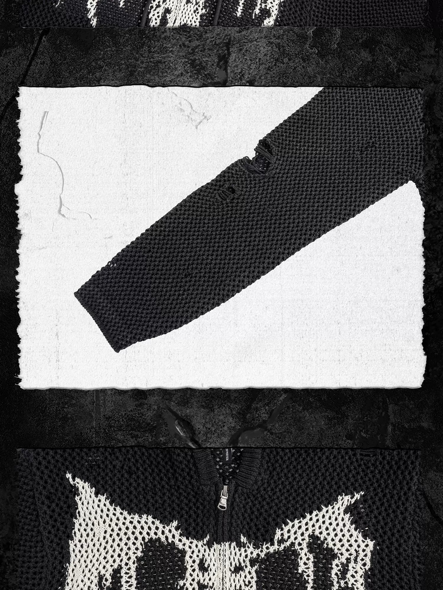 Devil Bone Jacquard Distressed Zip Cardigan