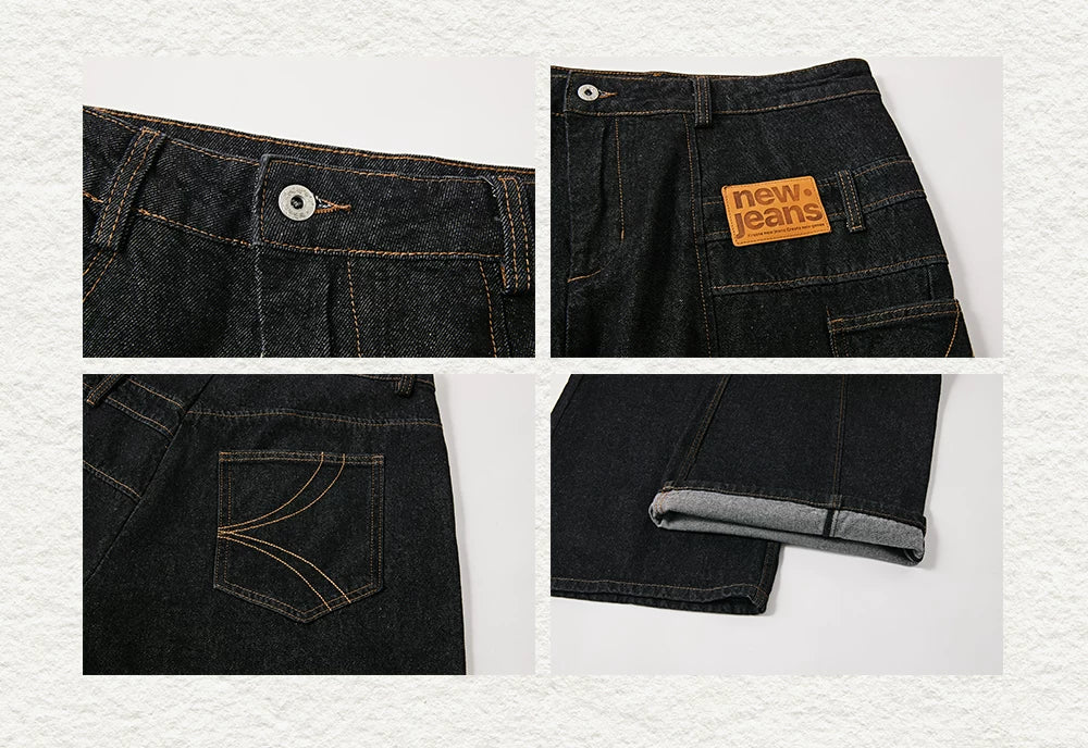 Men's Color-block Loose Raw Denim Jeans