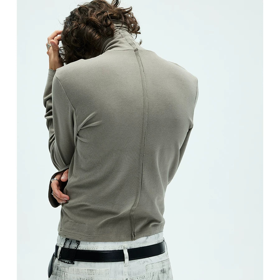 Two-color Fitted Long-sleeve Turtleneck Tee