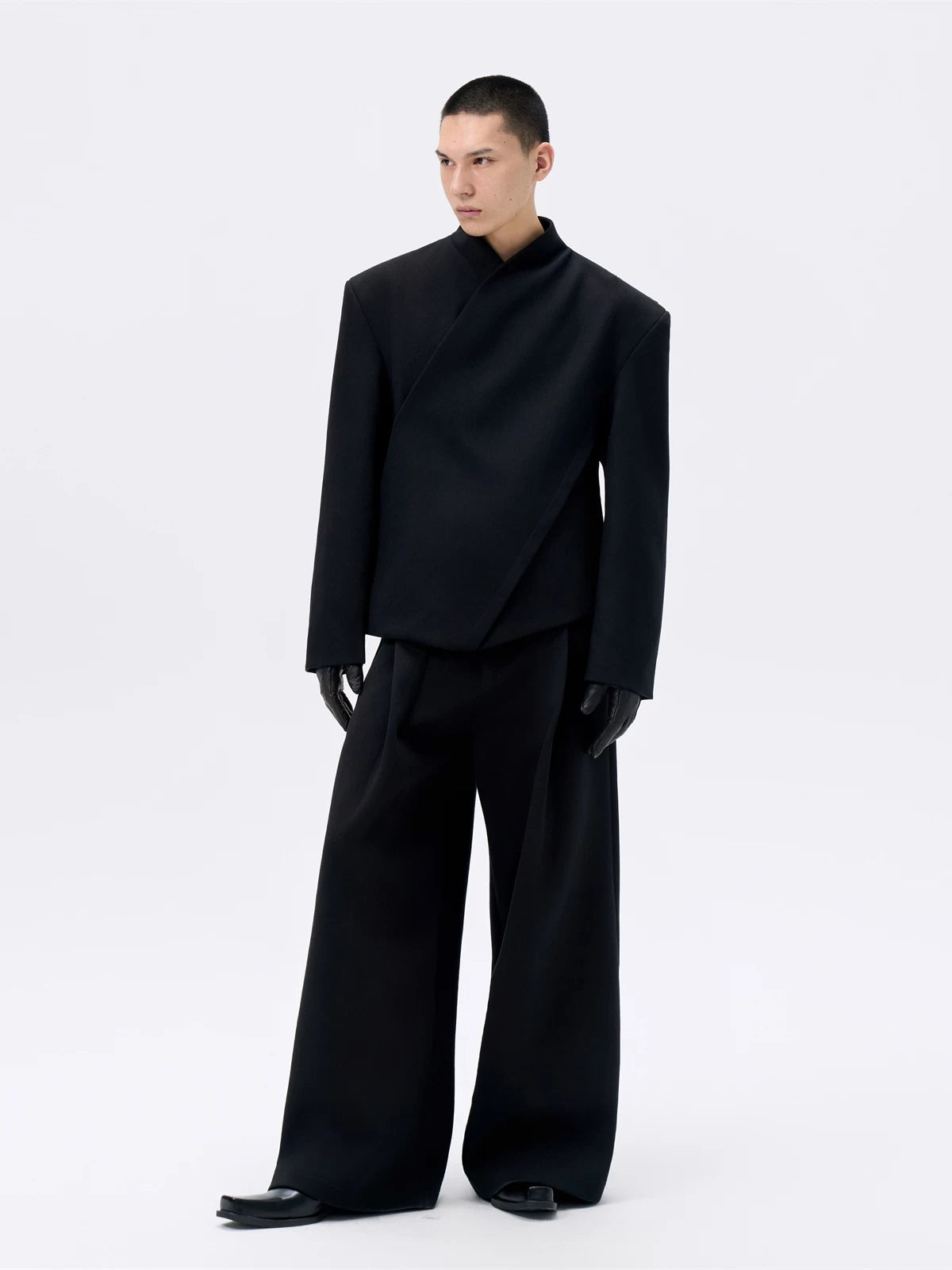 Cropped Deconstructed Waist-cinched Stand Collar Jacket