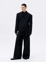 Cropped Deconstructed Waist-cinched Stand Collar Jacket