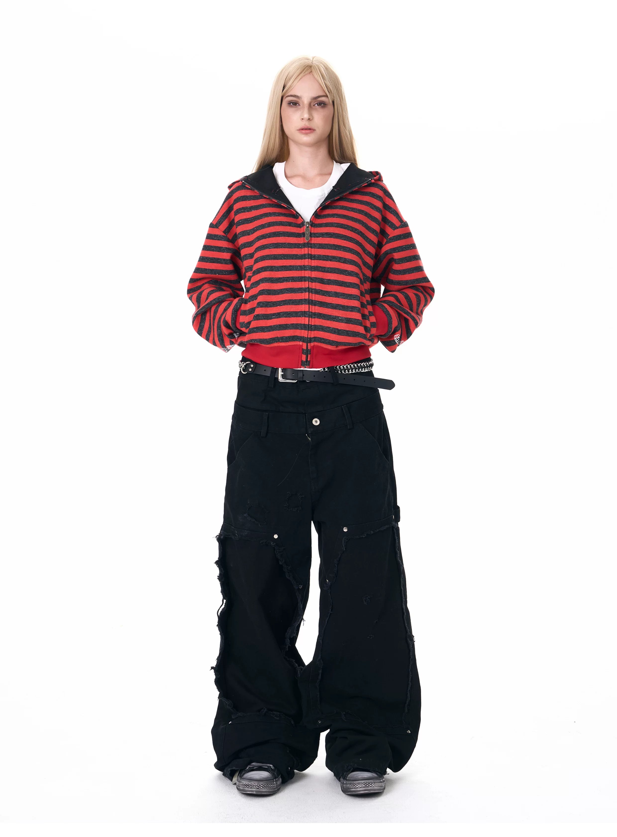 Men's Crop Motor Embroidered Striped Hoodie