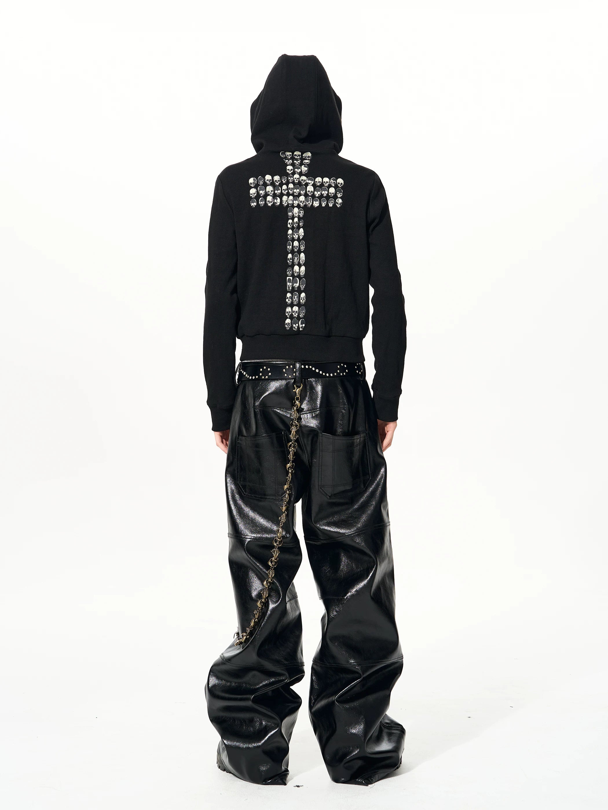 Men's Black Skull Cross Zip Hoodie
