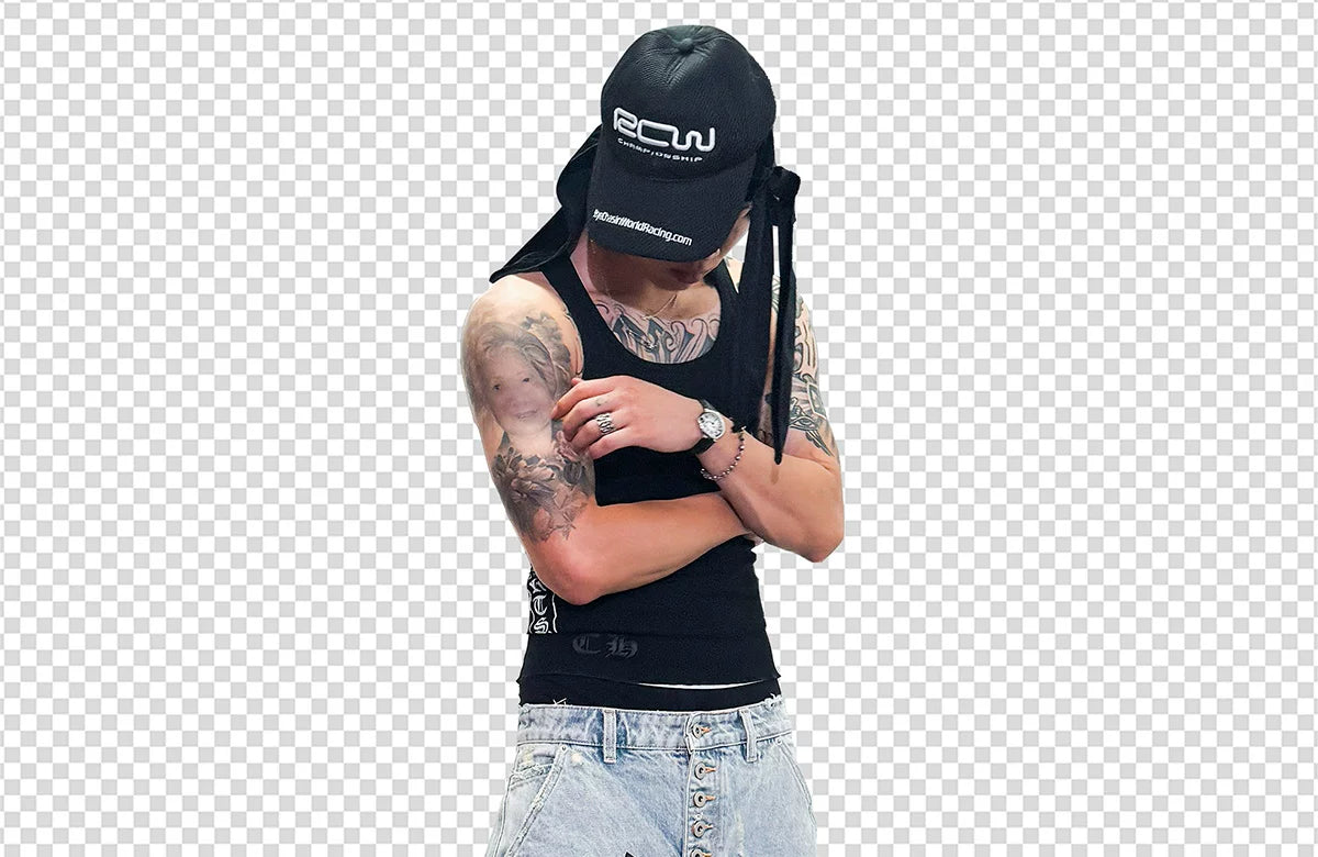 Washed Destroyed Black Tape Patched Jeans