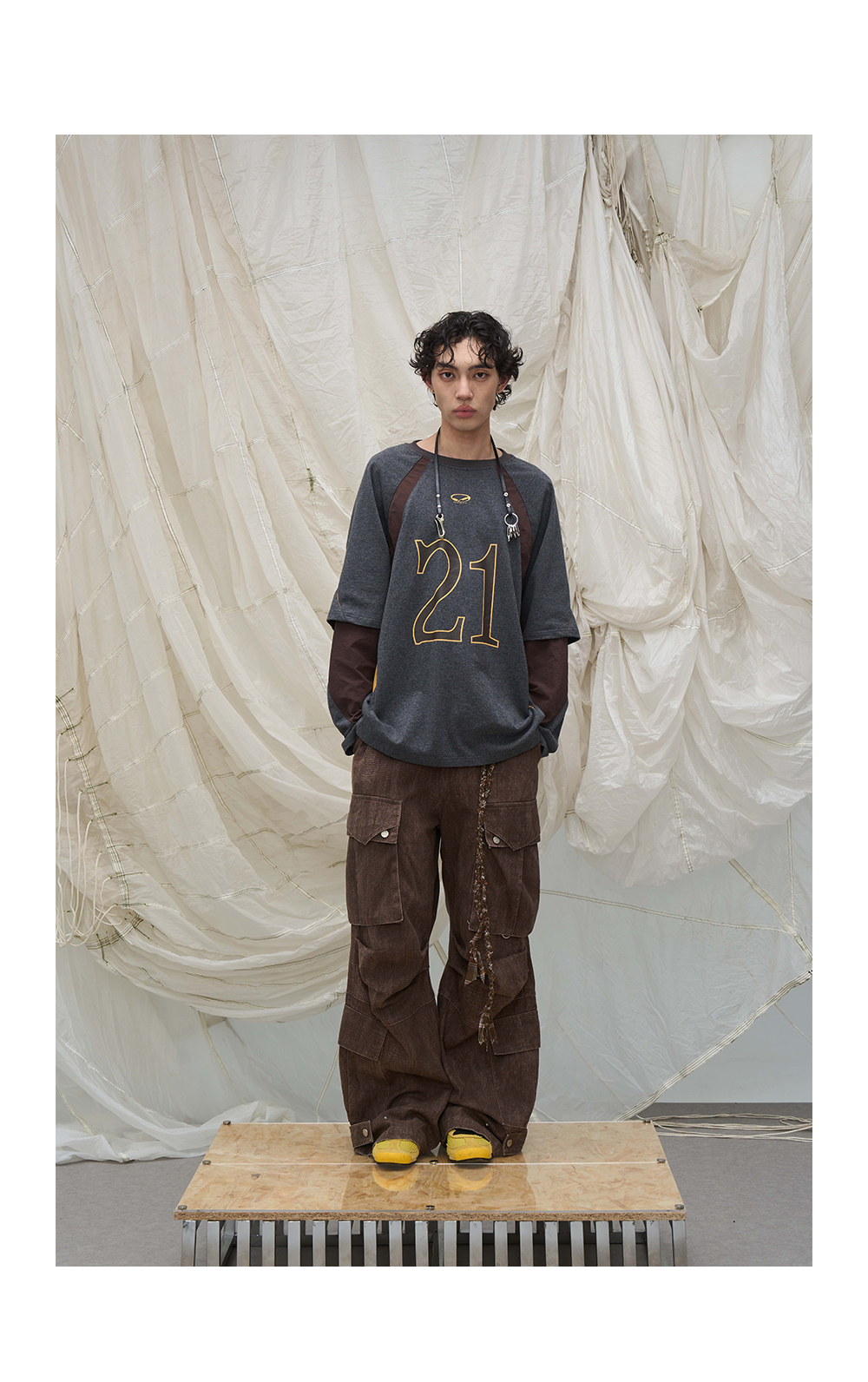 Washed Pleated Adjustable Strap Parachute Pants