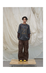 Washed Pleated Adjustable Strap Parachute Pants
