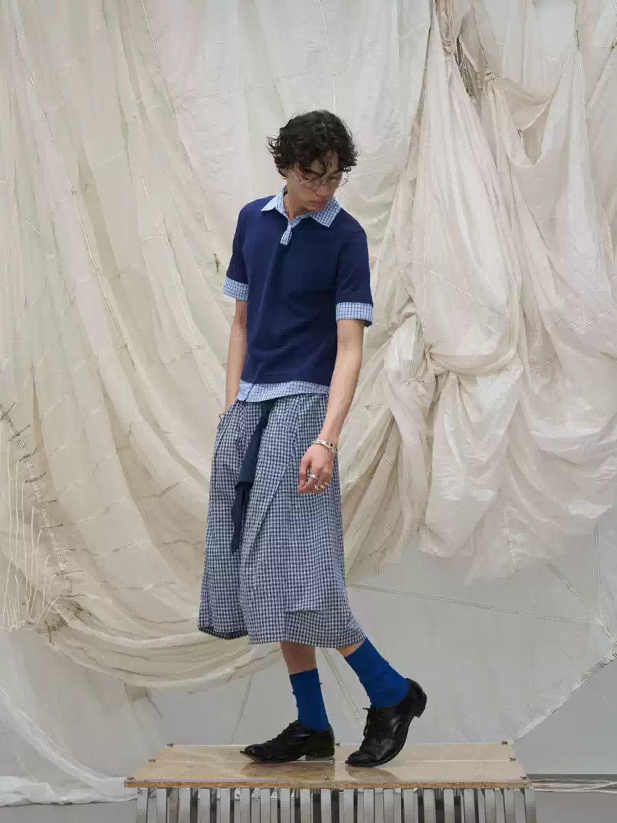 Detachable Plaid Pleated Cropped Pants