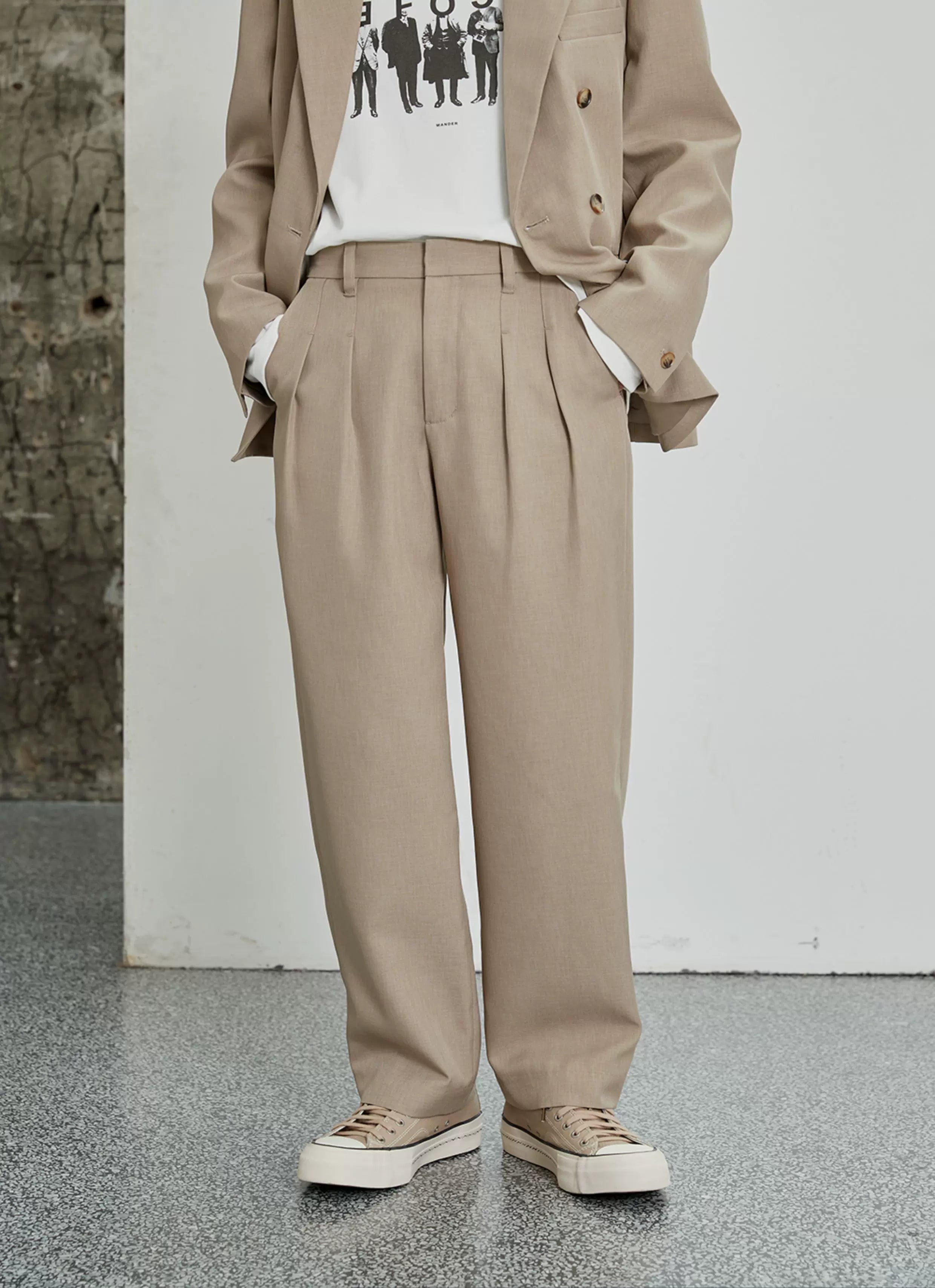 Pleated Wide Leg Suit Pants