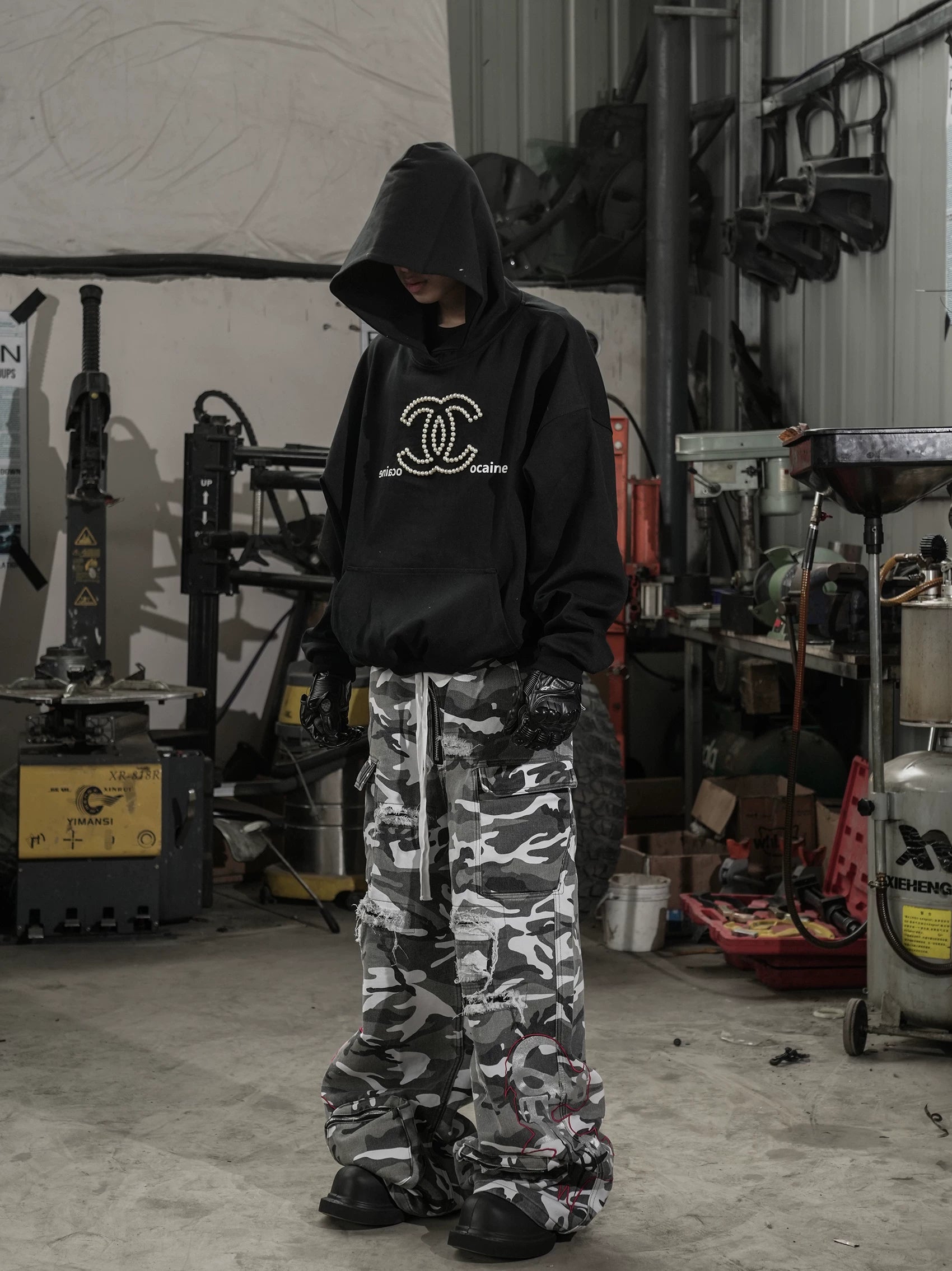 Washed Distressed Camo Cargo Pants