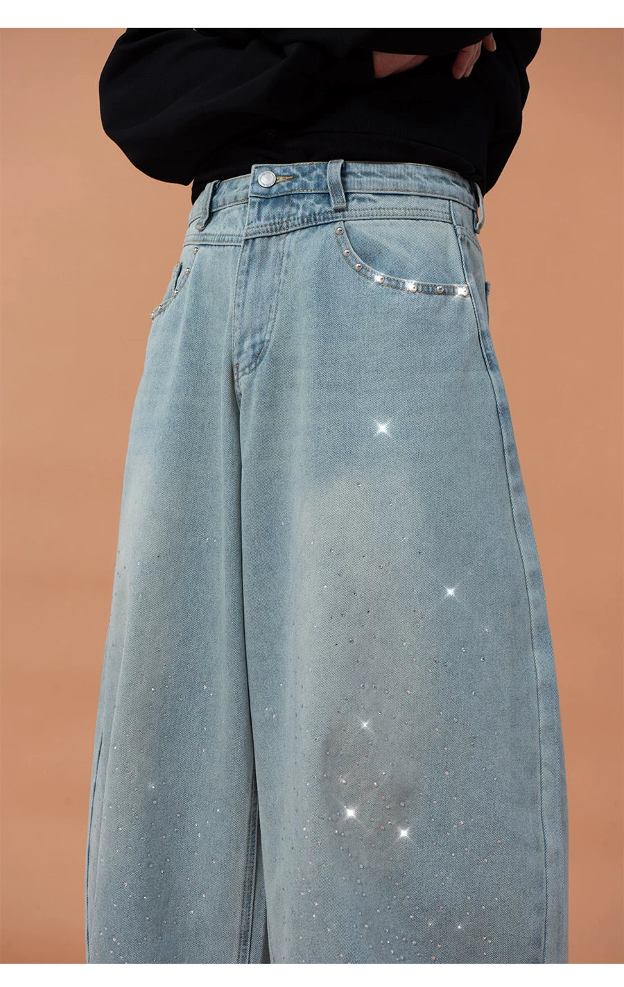 Men's Vintage Blue Riveted Sequin Jeans