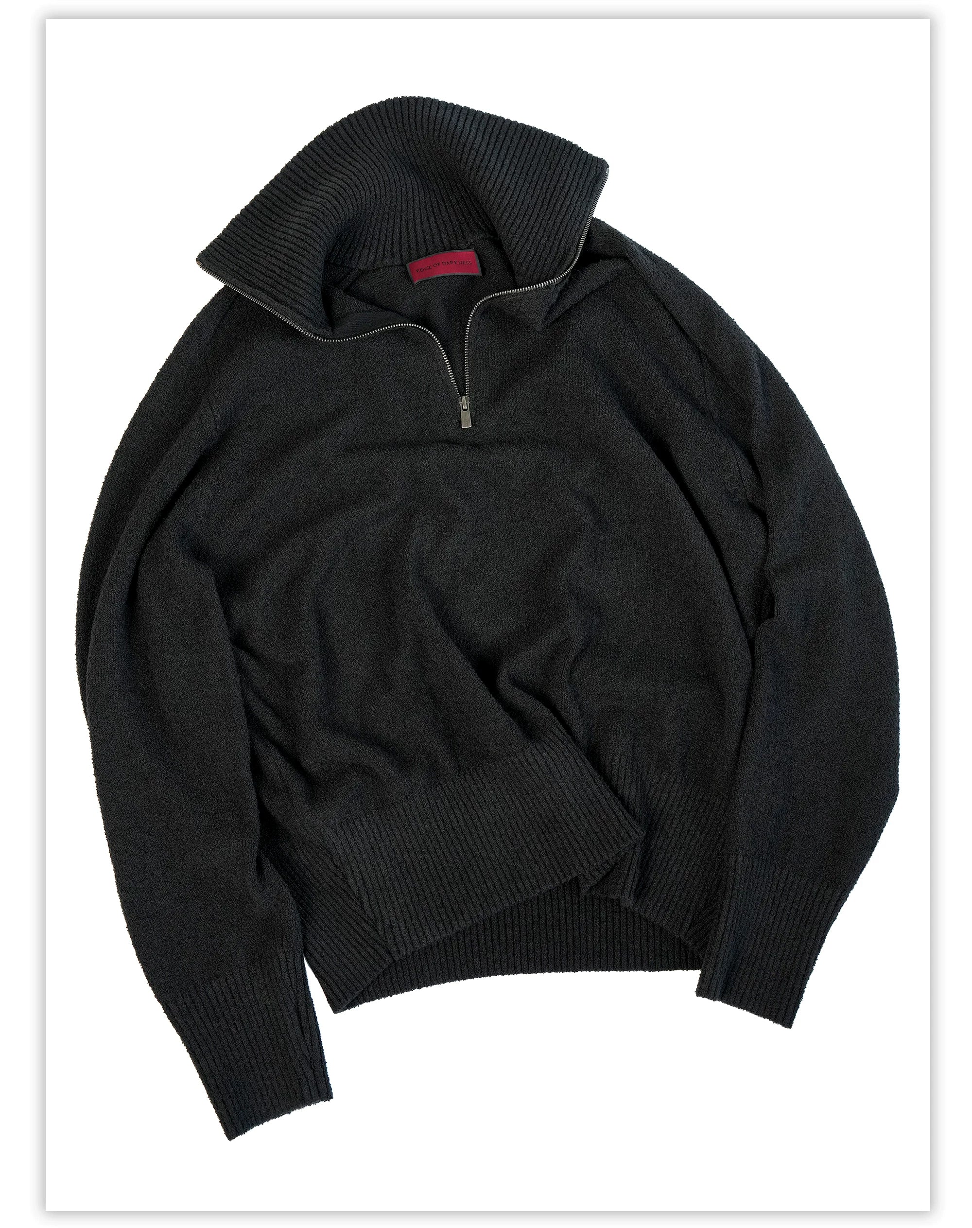 Ribbed Knit Half-Zip Long Sleeve Top