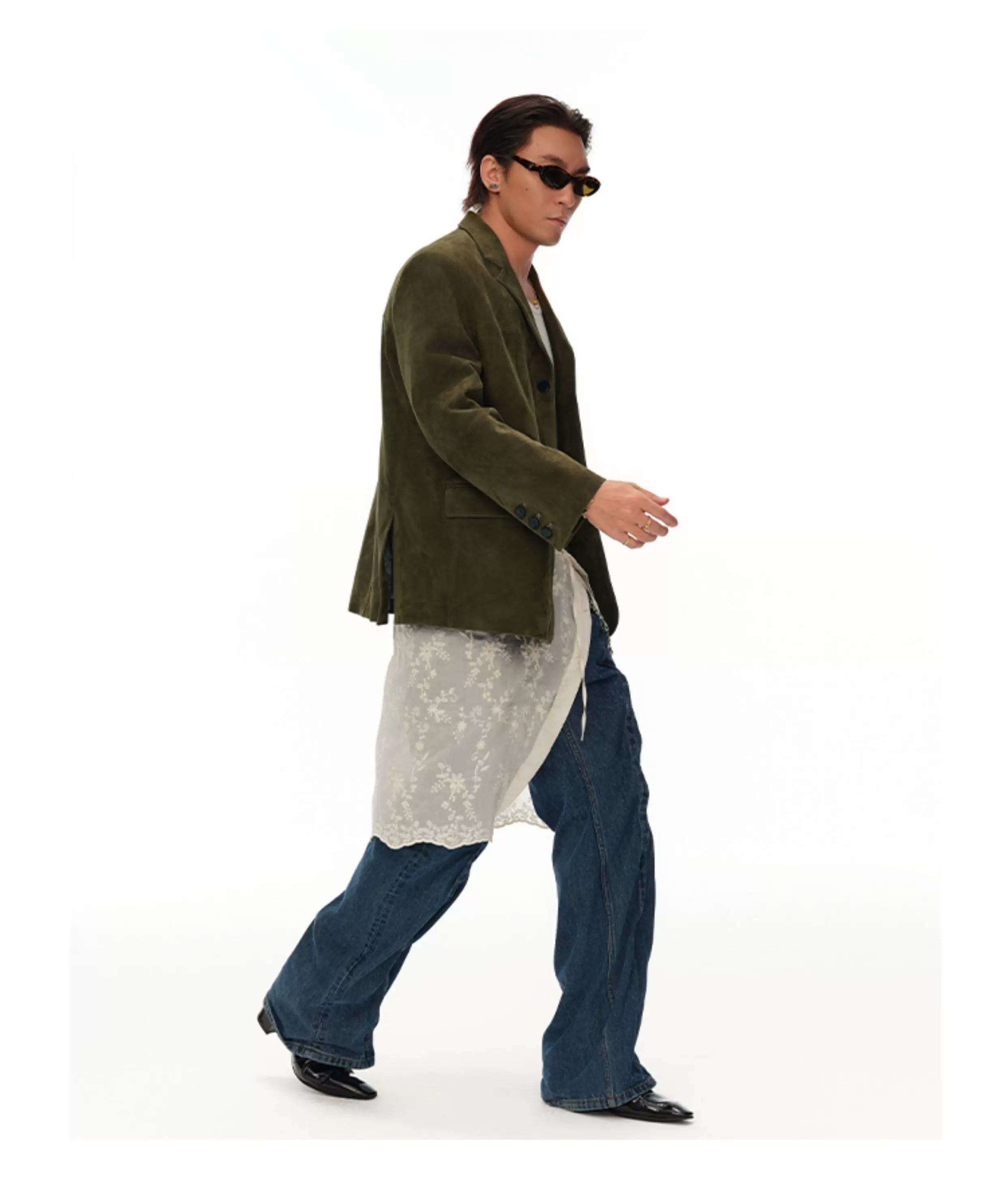Men's Moss Green Cashmere Leather Blazer