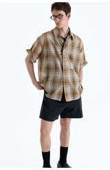 Loose Plaid Cotton Short Sleeve Shirt