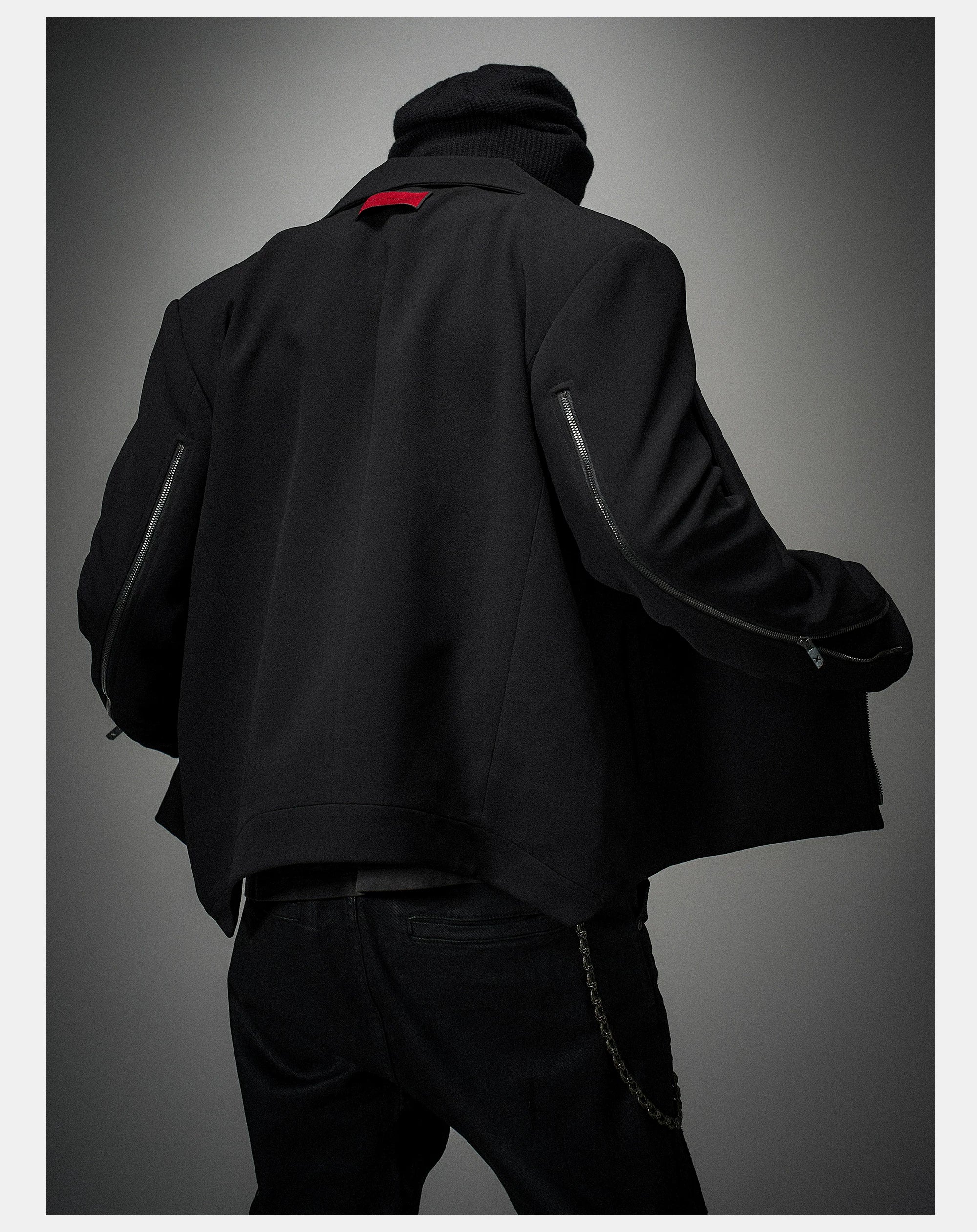 Dark Matte High Collar Zip Jacket