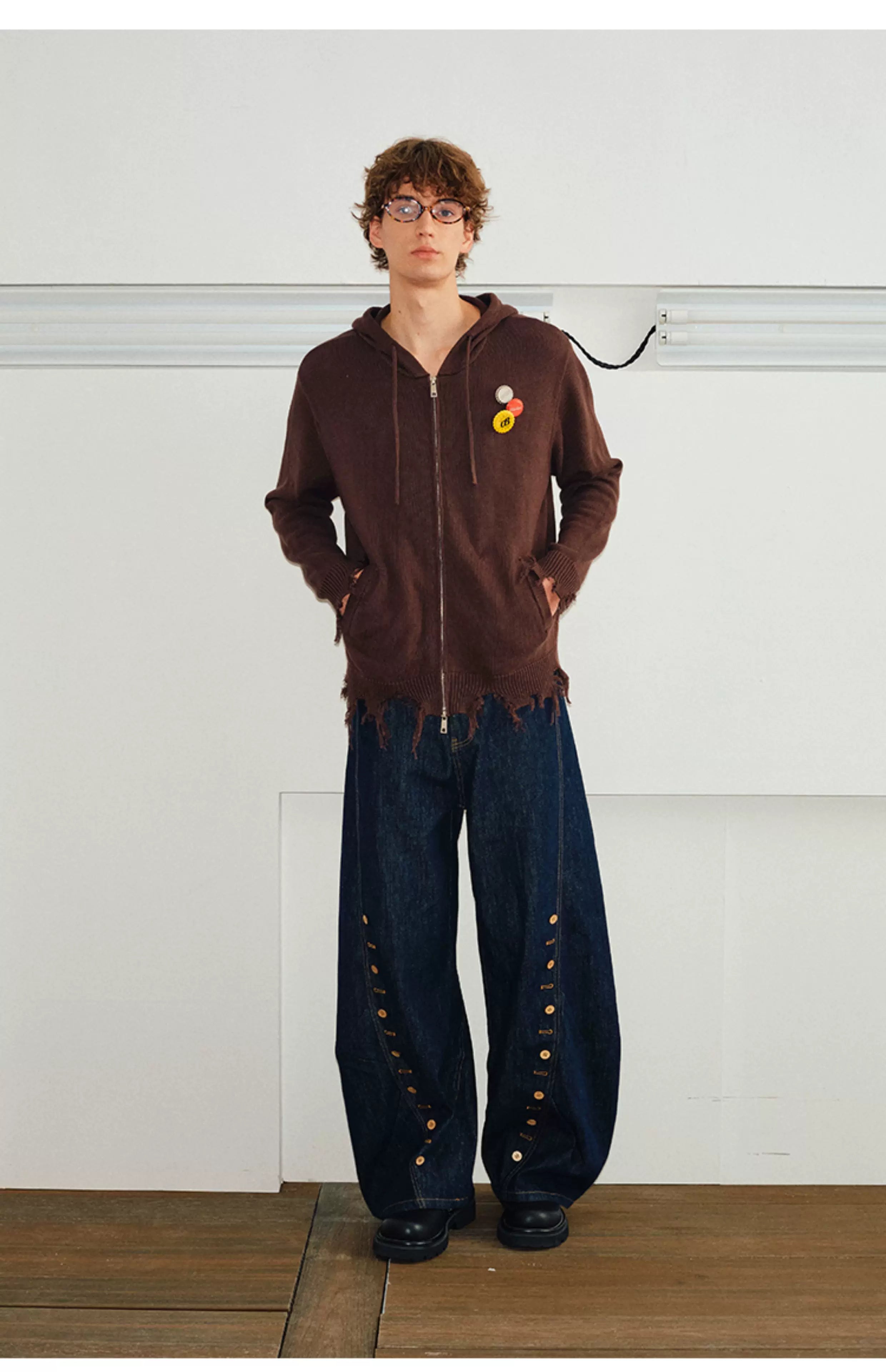 Men's Curved Wide Leg Denim Pants