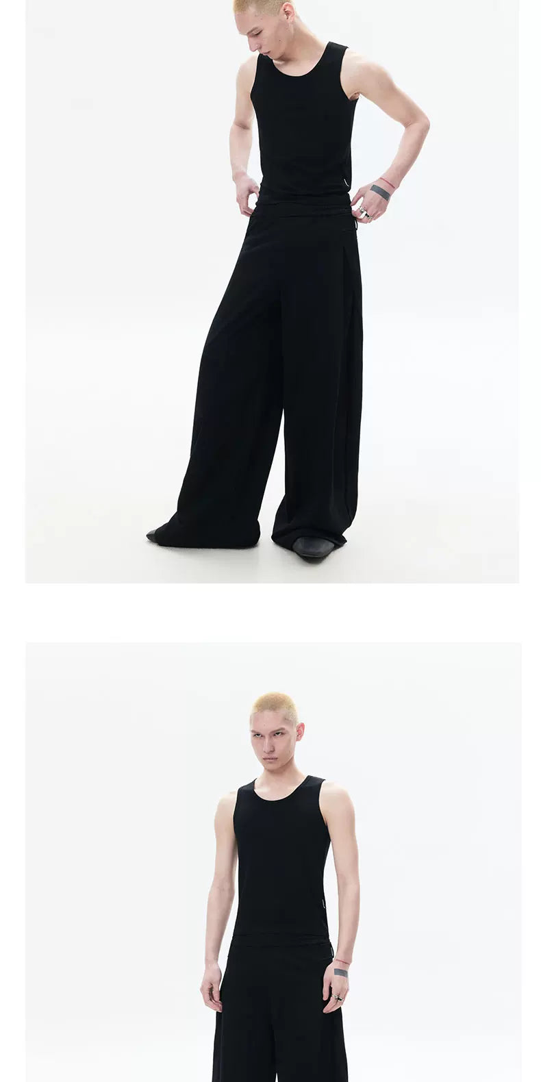 Loose Black Pleated Wide Leg Sweatpants